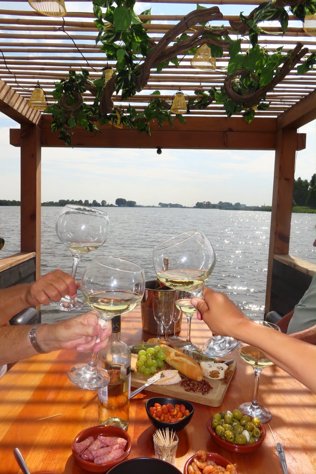 Proostmoment rond de borreltafel op het water